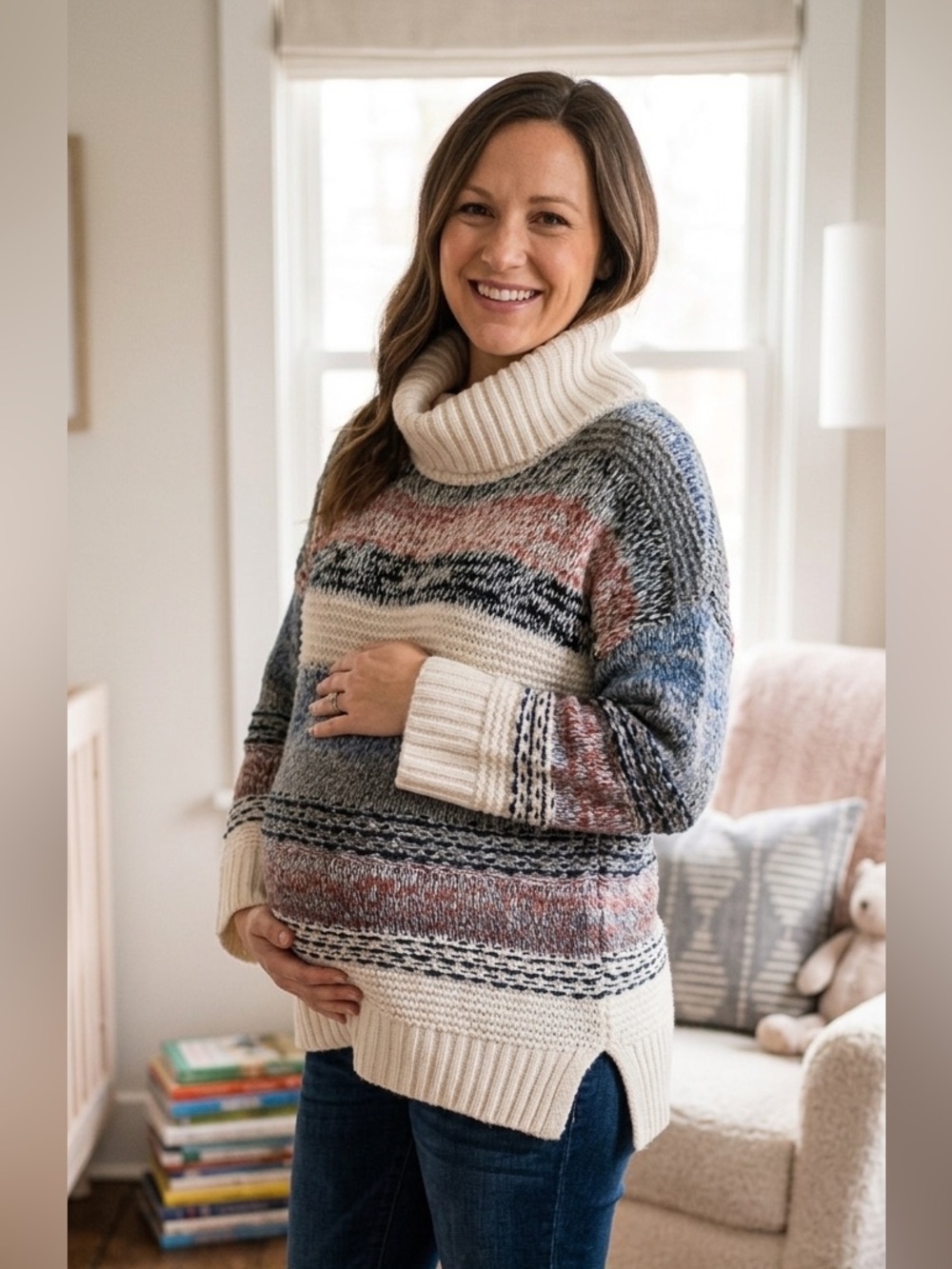 Motherhood Maternity Sweater cowl neck striped chunky Size small